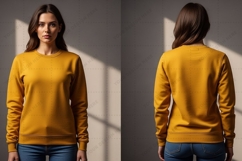 Mustard yellow crew neck sweatshirt T-shirt Mockup Design Product Image 1