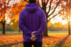 Purple hoodie in autumn park T-shirt Mockup PNG Design Product Image 1