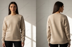 Beige crew neck sweatshirt T-shirt Mockup Design Product Image 1