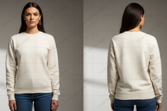 Women's cream crew neck sweatshirt T-shirt Mockup Design Product Image 1