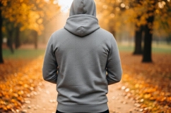 Autumn hoodie in a park setting T-shirt Mockup PNG Design Product Image 1