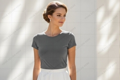 Modern women's grey t-shirt mockup design Product Image 1