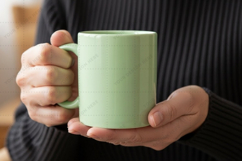 Mint green ceramic mug with textured mockup design Product Image 1