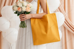 Elegant yellow tote bag for special occasions mockup Product Image 1