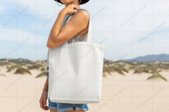 Minimalist beach tote bag mockup Product Image 1
