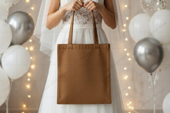 Elegant brown tote bag for special occasions mockup Product Image 1