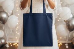 Elegant navy blue tote bag for special occasions mockup Product Image 1