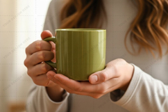Green ceramic mug with textured mockup design Product Image 1