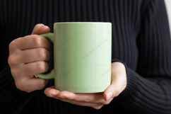 Green ceramic mug with handle mug mockup Product Image 1
