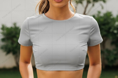 Stylish light gray crop t-shirt for women t-shirt mockup des Product Image 1
