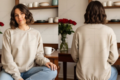 Casual cream crew neck sweatshirt T-shirt Mockup Design Product Image 1