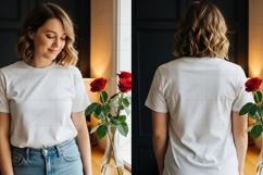 Elegant white with rose design T-shirt Mockup Design Product Image 1