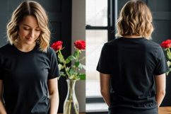 Black with red roses T-shirt Mockup Design Product Image 1