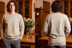 Casual light gray crew neck sweatshirt T-shirt Mockup Design Product Image 1