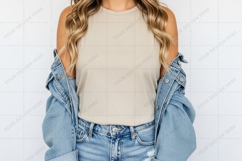 Women's casual cold shoulder denim jacket T-shirt Mockup Des Product Image 1