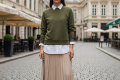 Stylish olive green sweatshirt with white collar mockup Product Image 1