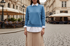 Stylish blue sweatshirt with white collar mockup Product Image 1