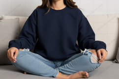 Relaxed navy blue crew neck sweatshirt mockup Product Image 1