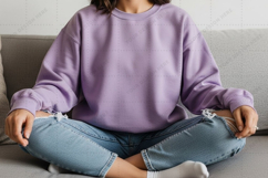 Relaxed lavender sweatshirt with casual denim mockup Product Image 1