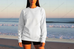 White long-sleeve t-shirt mockup on beach mockup Product Image 1