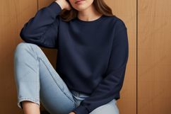 Navy blue long sleeve t-shirt mockup Product Image 1