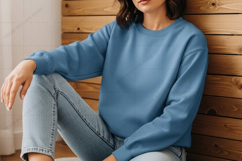 Blue oversized crew neck sweatshirt mockup Product Image 1