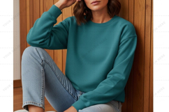 Teal crew neck sweatshirt mockup Product Image 1