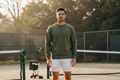 Men's olive green sweatshirt for tennis enthusiasts mockup Product Image 1