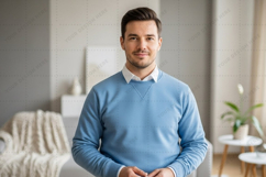 Men's casual light blue sweater with collar mockup Product Image 1