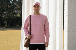 Men's pink long-sleeve t-shirt mockup Product Image 1