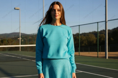 Women's blue cropped sweatshirt and skirt set mockup Product Image 1