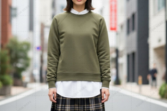 Olive green layered sweatshirt with white shirt mockup Product Image 1