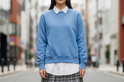 Light blue sweatshirt with collar mockup Product Image 1