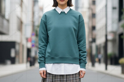 Stylish teal sweatshirt with white collar mockup Product Image 1
