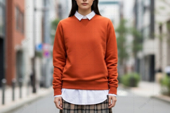 Stylish orange sweatshirt with white collar mockup Product Image 1