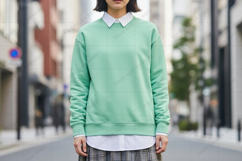 Mint green oversized sweatshirt with white collar mockup Product Image 1