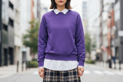 Violet sweatshirt with white collar mockup Product Image 1