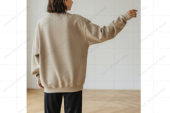 Oversized beige sweatshirt mockup Product Image 1