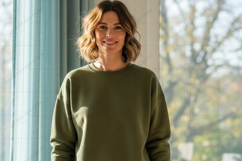 Olive green crew neck sweatshirt mockup Product Image 1