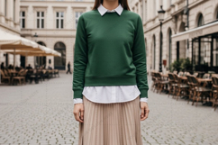 Green sweatshirt with collar over white shirt and mockup Product Image 1