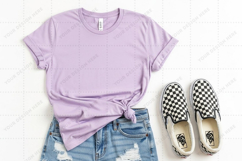 Lilac t-shirt mockup design with distressed denim mockup Product Image 1