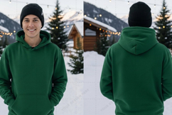 Green hooded sweatshirt with drawstring t-shirt mockup desig Product Image 1