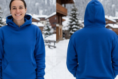 Royal blue hoodie in winter setting t-shirt mockup design Product Image 1