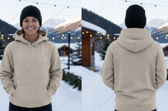 Unisex beige hoodie with drawstring and pockets t-shirt mock Product Image 1