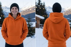 Unisex orange hoodie with drawstring t-shirt mockup design Product Image 1