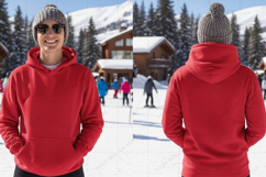 Red hooded sweatshirt for winter sports t-shirt mockup desig Product Image 1