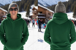 Green hooded sweatshirt for winter sports t-shirt mockup des Product Image 1