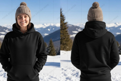 Unisex black hoodie in snowy mountain setting t-shirt mockup Product Image 1