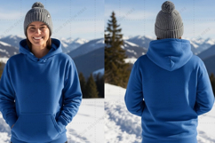 Unisex blue hoodie with front pocket t-shirt mockup design Product Image 1