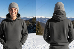 Unisex winter hoodie with large front pocket t-shirt mockup Product Image 1